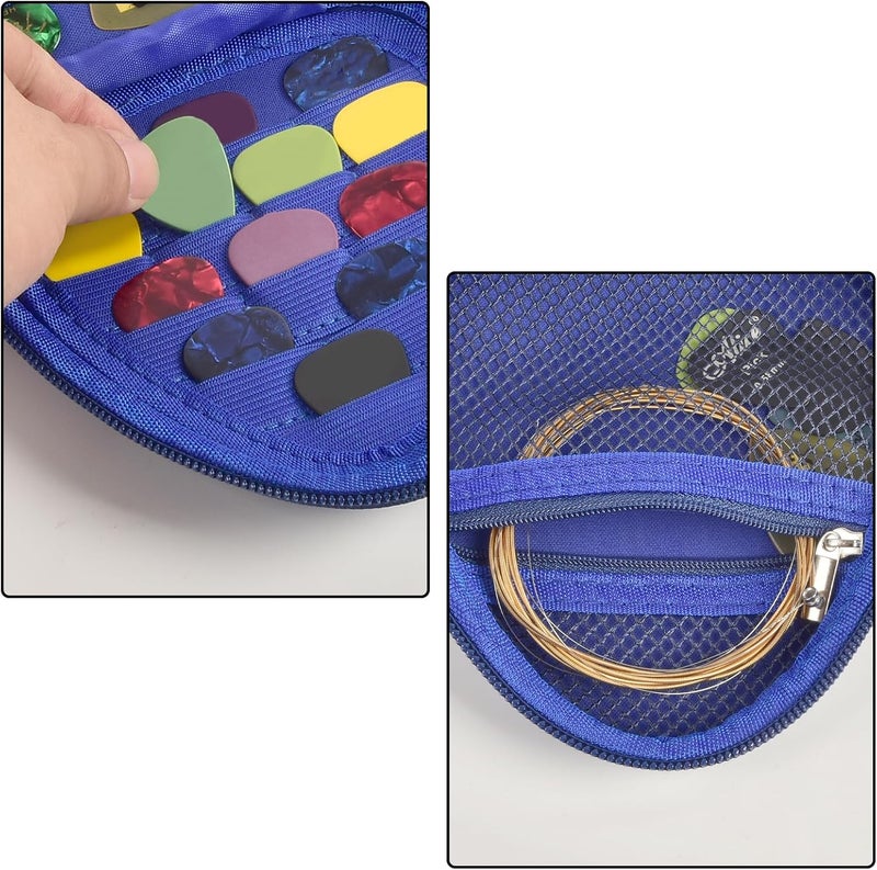 Comecase Guitar Picks Holder Case for Acoustic Electric Guitar Holds Over 39 Packs, Variety Pack Bass Picks Storage Pouch Organizer, Guitar Plectrums Bag with Mesh Pocket for Other Accessories - Blue - Image 3